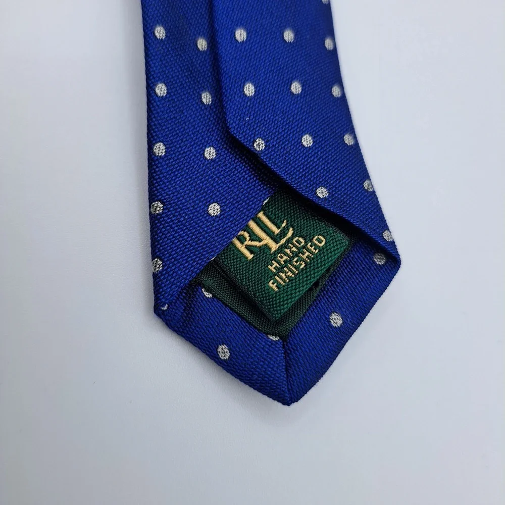 Lauren Ralph Lauren Navy Blue Polka Dot Patterned Silk Tie 57x4 Made In USA